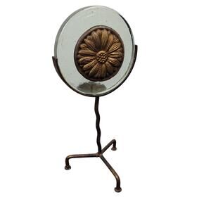 Vintage Floral Art Glass Sunflower 13.5" Votive Candle Holder Bronze Metal